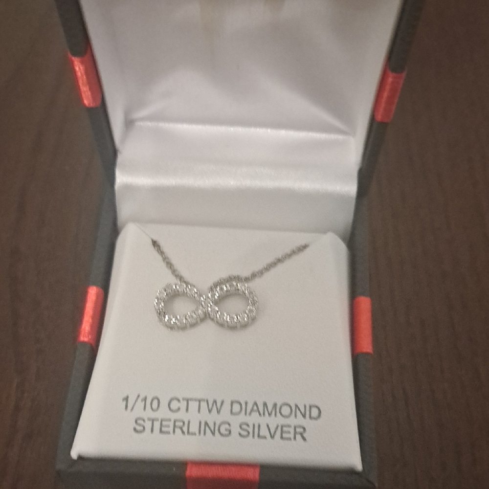 1/10 CTTW Diamond Dazzling Sterling Silver Infinity Necklace 18" Pendant